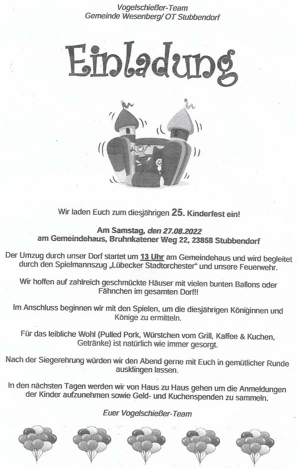 Flyer Kinderfest Stubbendorf 2022