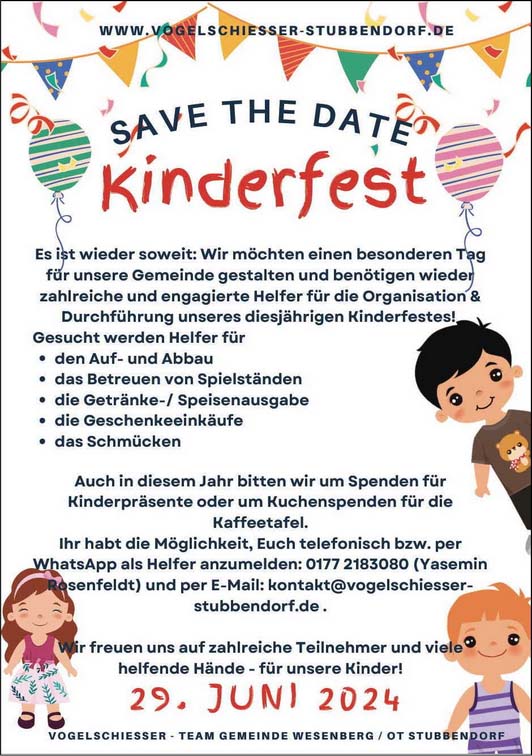 Kinderfest der Vogelschießer am 29. Juni 2024