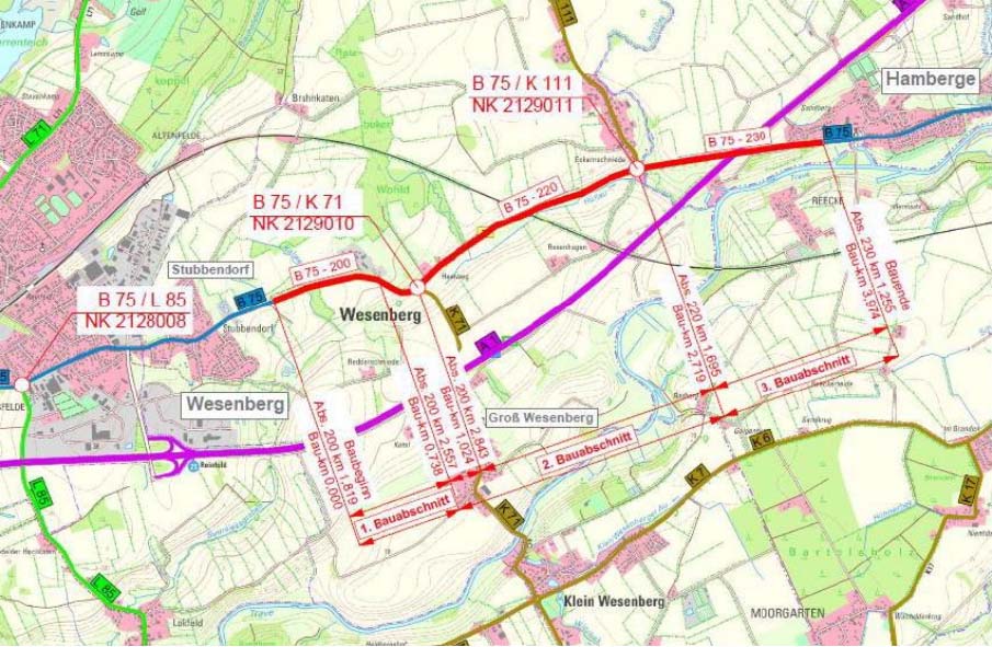 Asphaltierungsarbeiten auf der B75 zwischen Stubbendorf und Hamberge