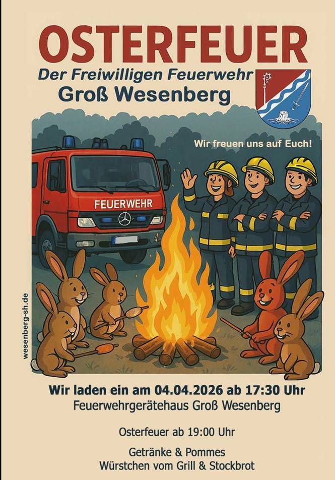 Einladung Osterfeuer am 4. April 2026 - FF Groß Wesenberg